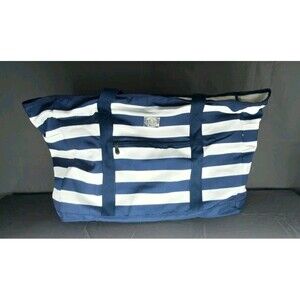NWT Bang & Carsen Large Navy Blue & White Striped Beach Bag Nylon Handles